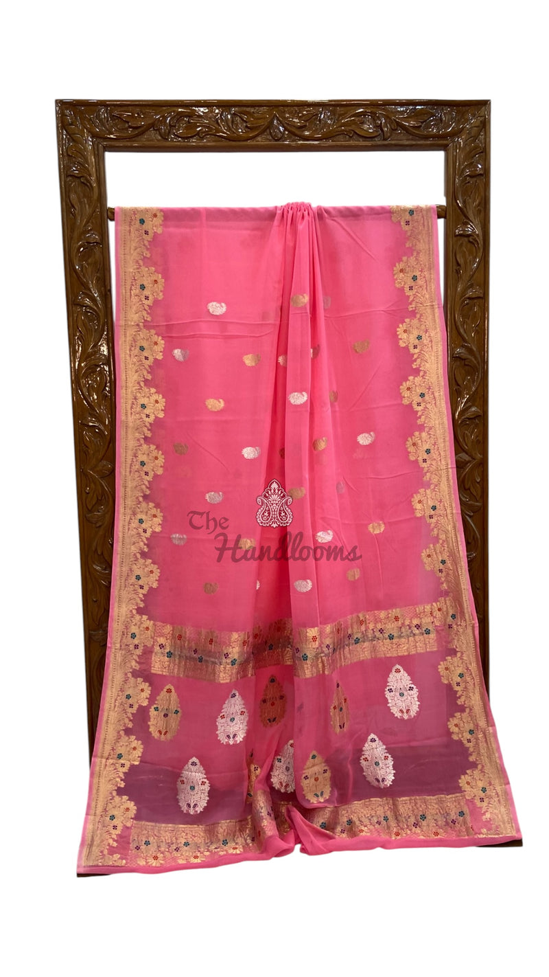 Handloom Banarasi Khaddi Georgette Saree | All-Over Sona Roopa Kadua Motifs & Meenakari