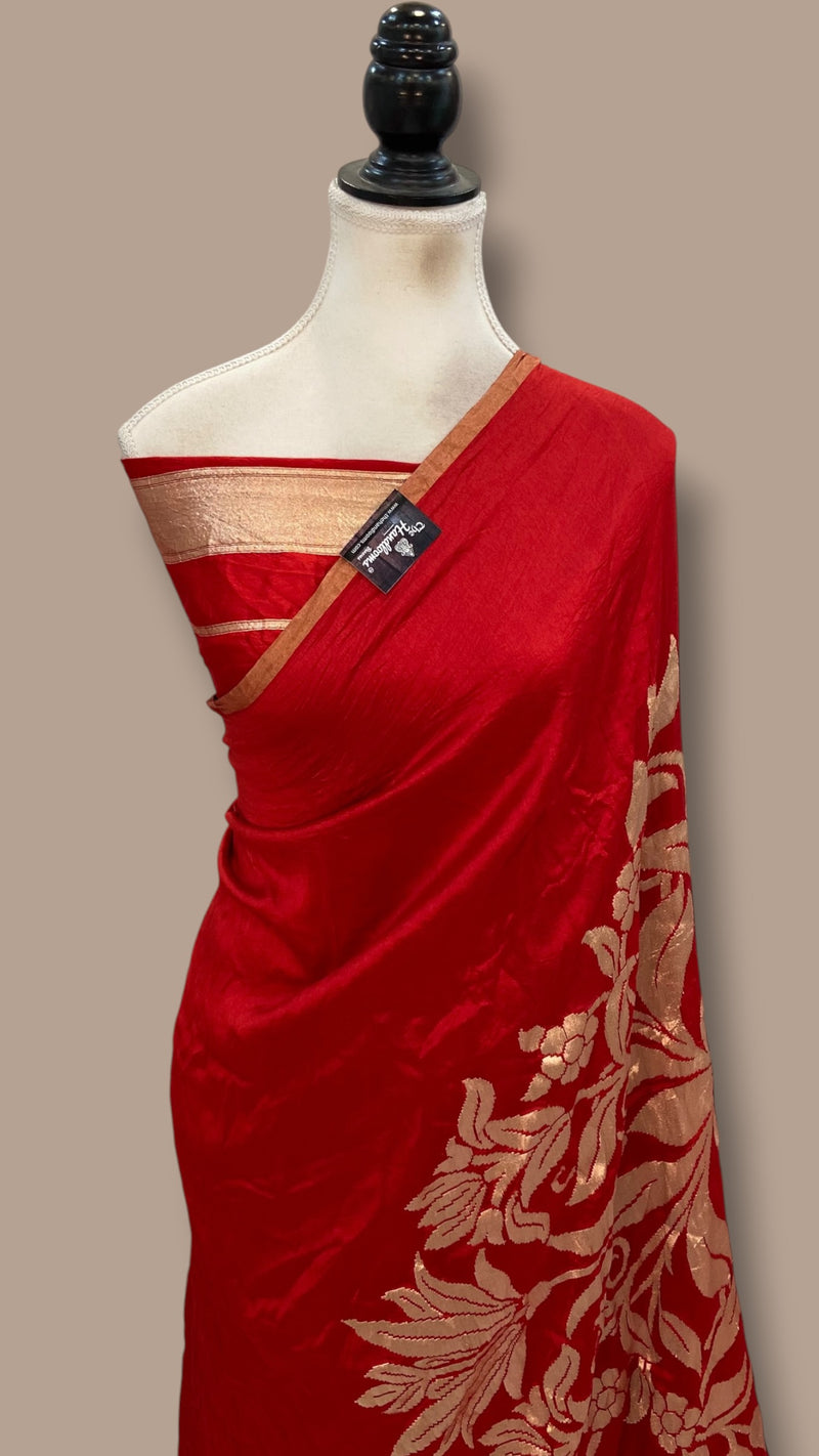 Red Pure Dupion Silk Handloom Banarasi Saree