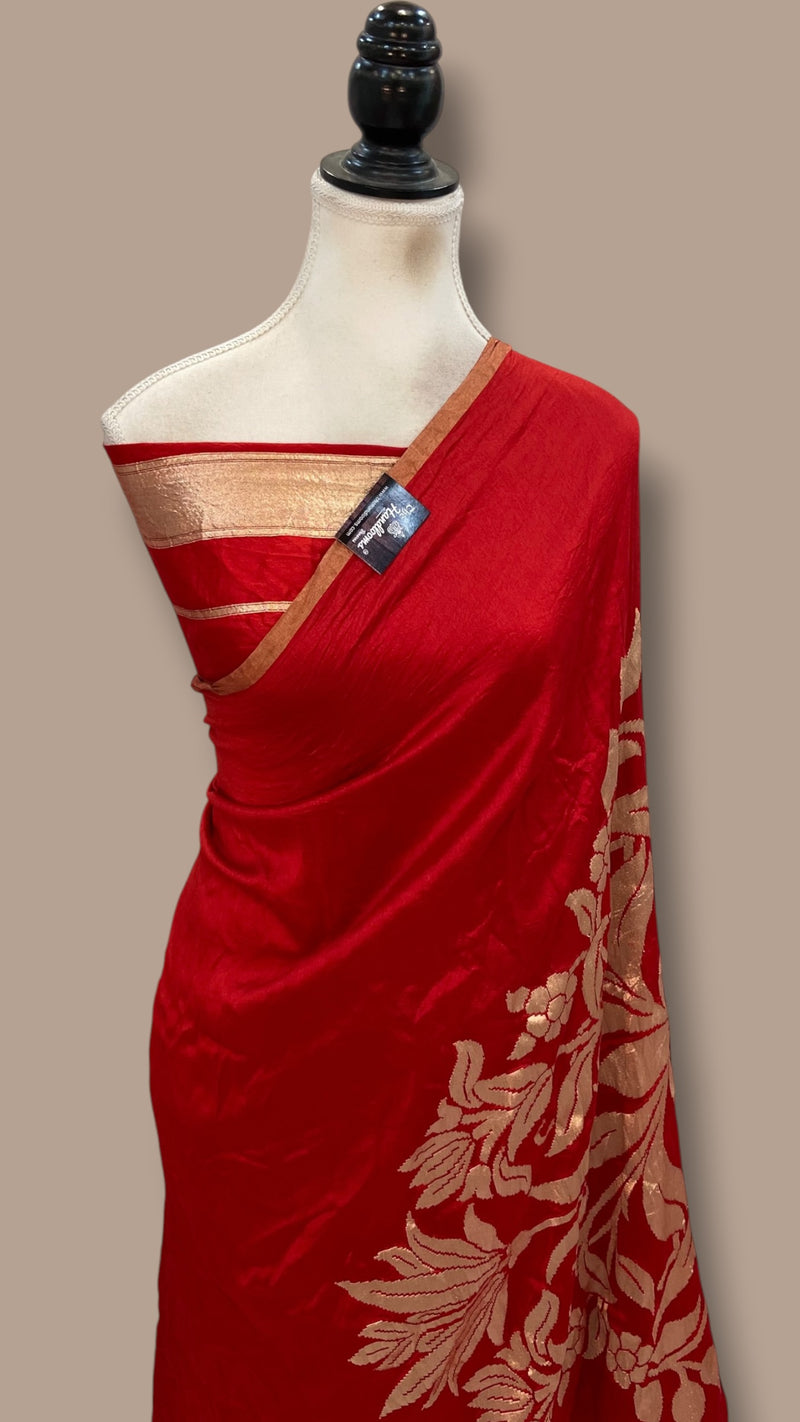Red Pure Dupion Silk Handloom Banarasi Saree