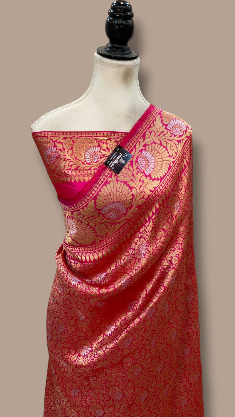 Regal Pure Katan Silk Banarasi Saree – Handwoven Tanchui Brocade With Meenakari