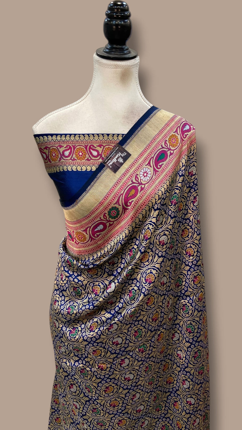 Regal Pure Katan Silk Banarasi Saree – Handwoven Tanchui Brocade With Meenakari