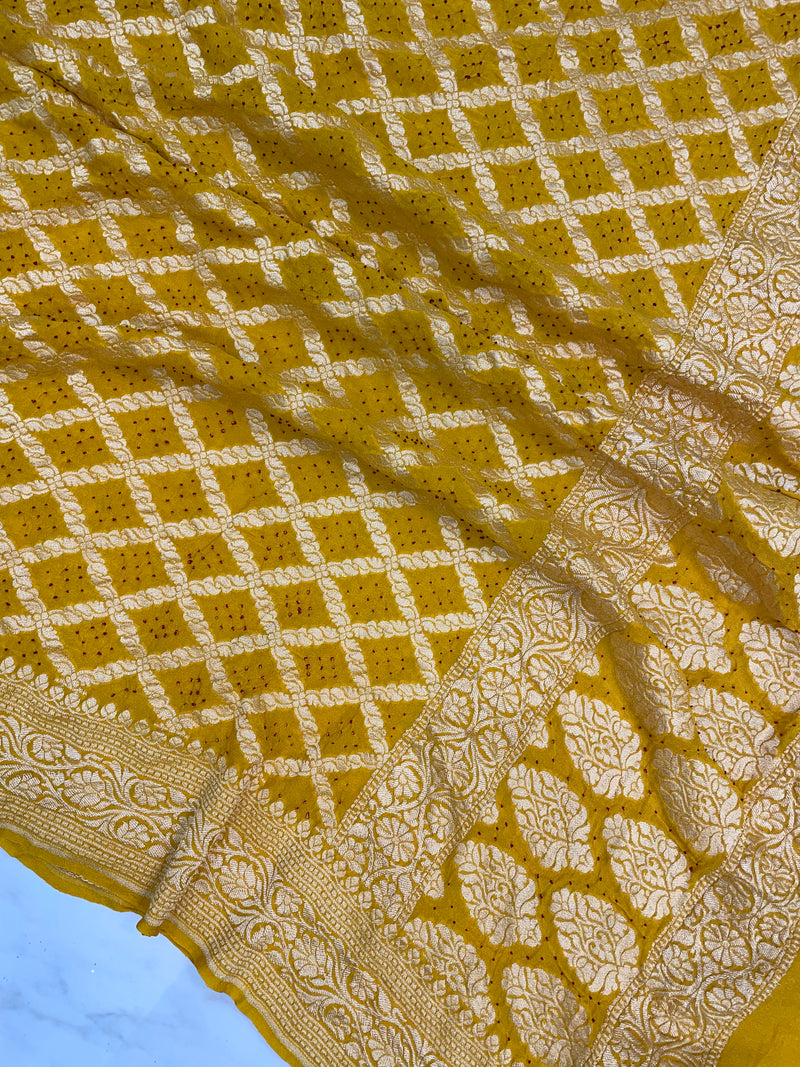 Pure Georgette Banarasi Bandhej Handloom Dupatta - The Handlooms