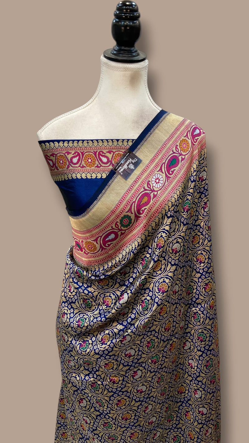 Regal Pure Katan Silk Banarasi Saree – Handwoven Tanchui Brocade With Meenakari