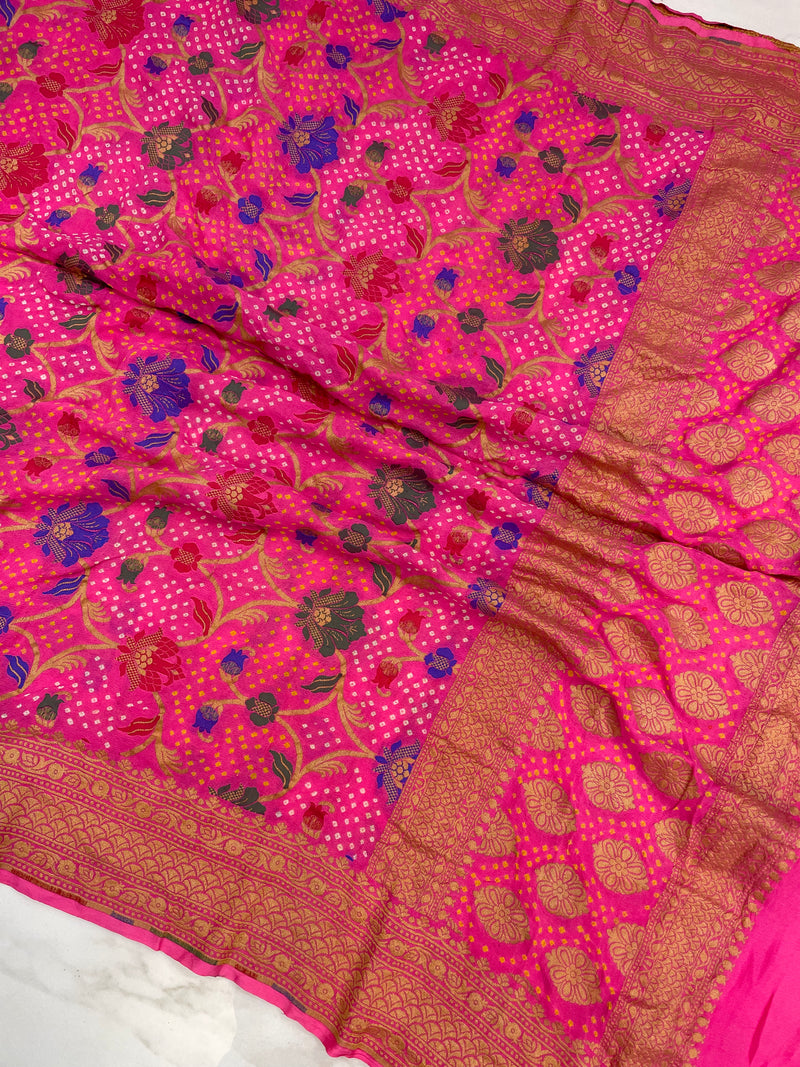 Pure Georgette Banarasi Bandhej Handloom Dupatta With Meenakari - The Handlooms