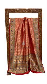 Regal Pure Katan Silk Banarasi Saree – Handwoven Tanchui Brocade With Meenakari - The Handlooms