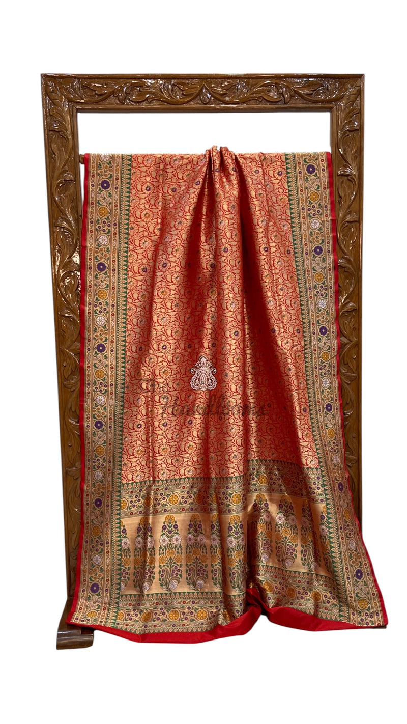 Regal Pure Katan Silk Banarasi Saree – Handwoven Tanchui Brocade With Meenakari