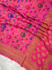 Pure Georgette Banarasi Bandhej Handloom Dupatta With Meenakari - The Handlooms