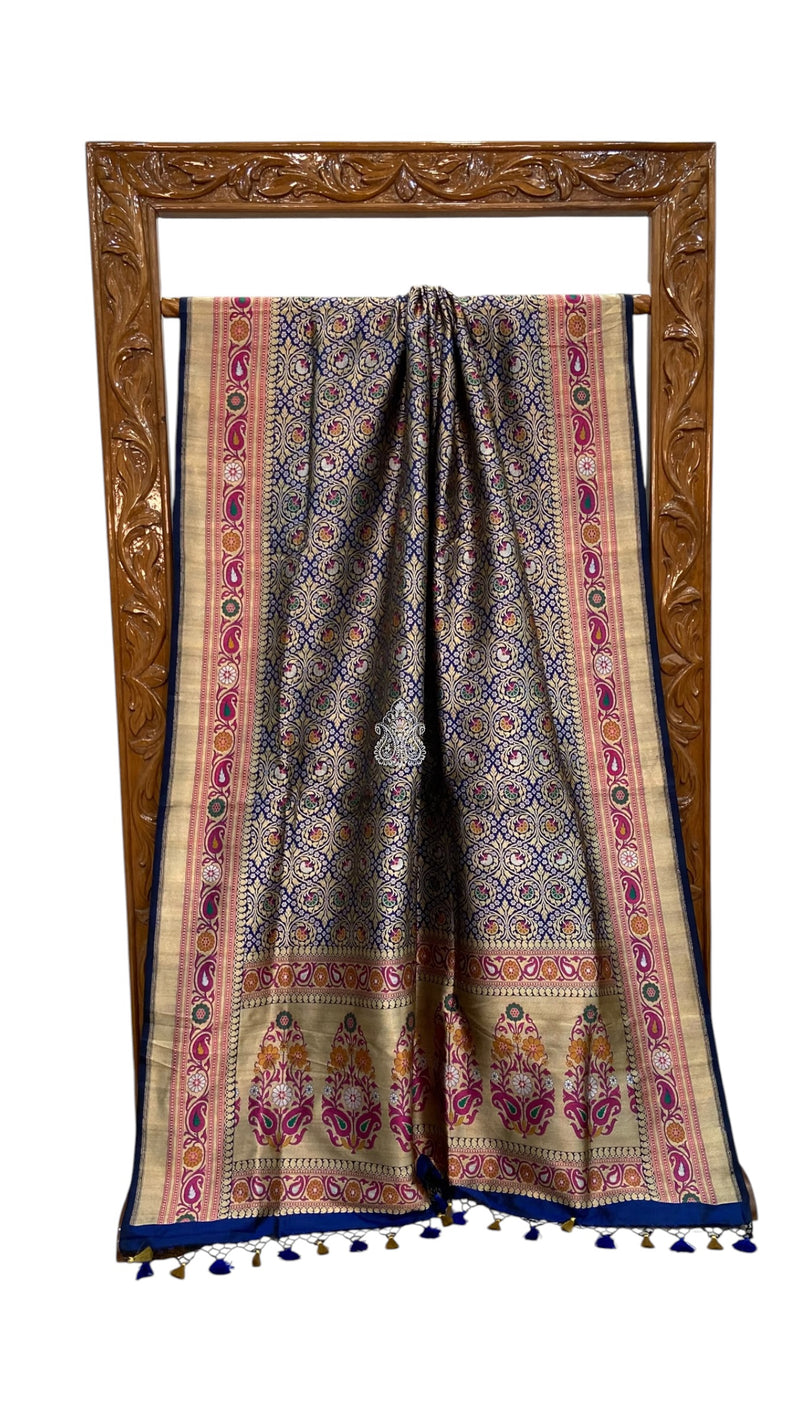 Regal Pure Katan Silk Banarasi Saree – Handwoven Tanchui Brocade With Meenakari
