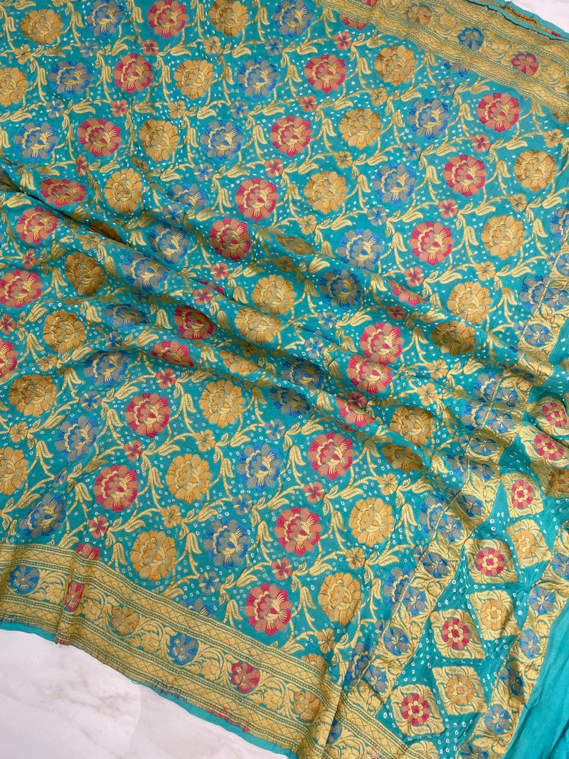 Pure Georgette Banarasi Bandhej Handloom Dupatta With Meenakari - The Handlooms