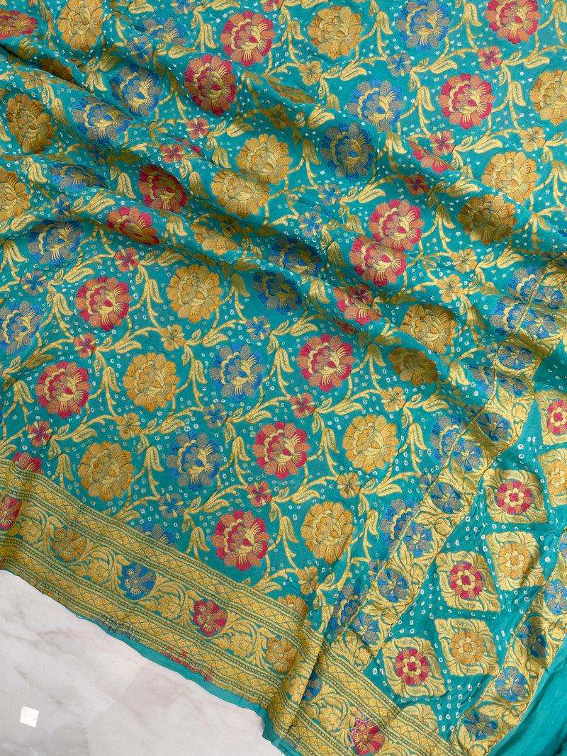 Pure Georgette Banarasi Bandhej Handloom Dupatta With Meenakari - The Handlooms