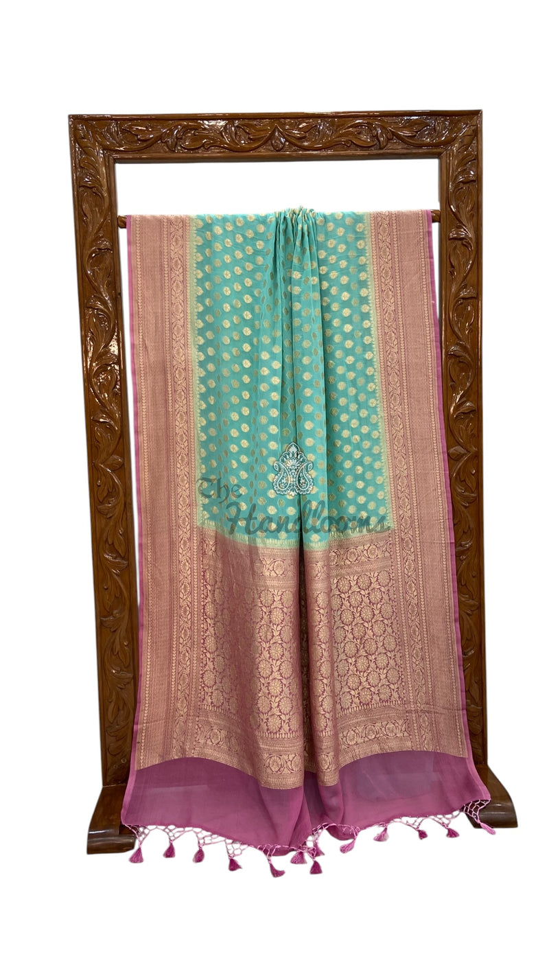 Pure Khaddi Georgette Handloom Banarasi Saree - Water Zari