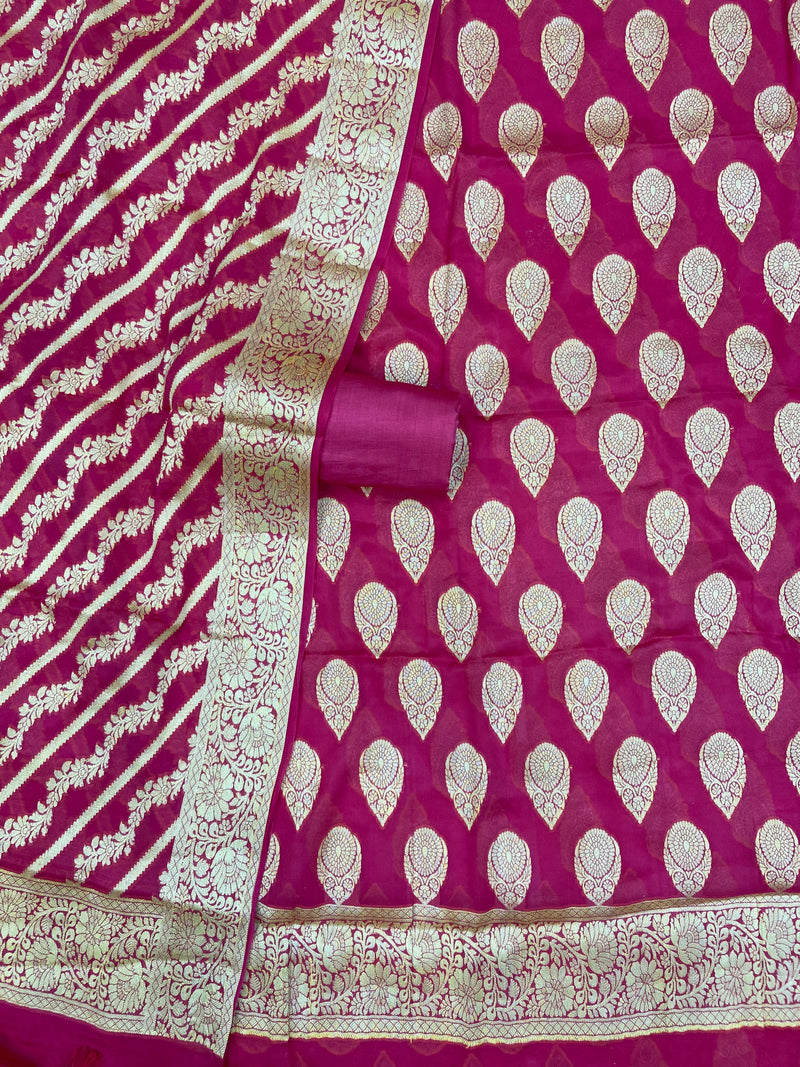 Pure Chiffon Khaddi Banarasi Dress material - The Handlooms