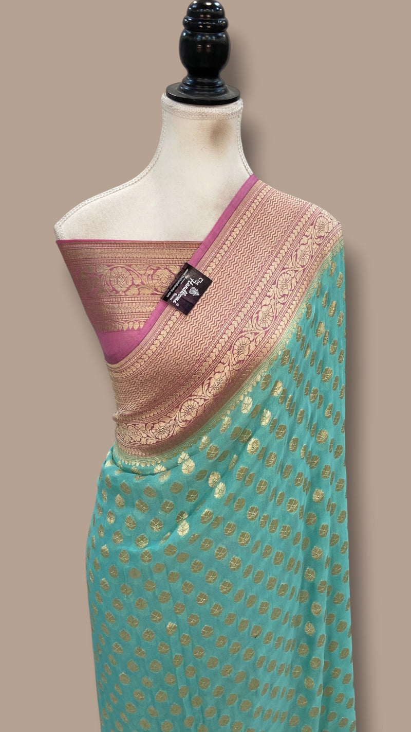 Pure Khaddi Georgette Handloom Banarasi Saree - Water Zari