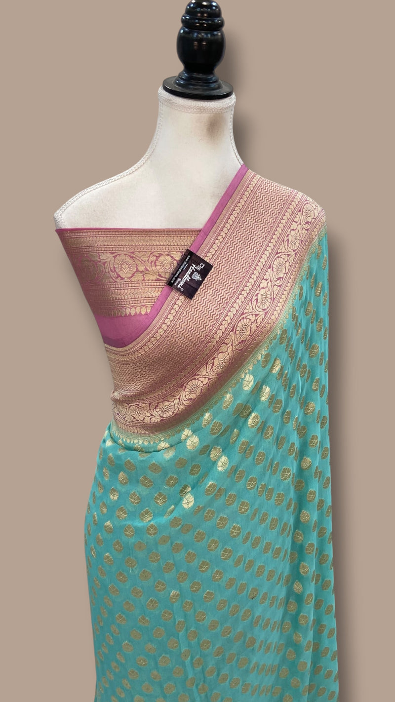 Pure Khaddi Georgette Handloom Banarasi Saree - Water Zari