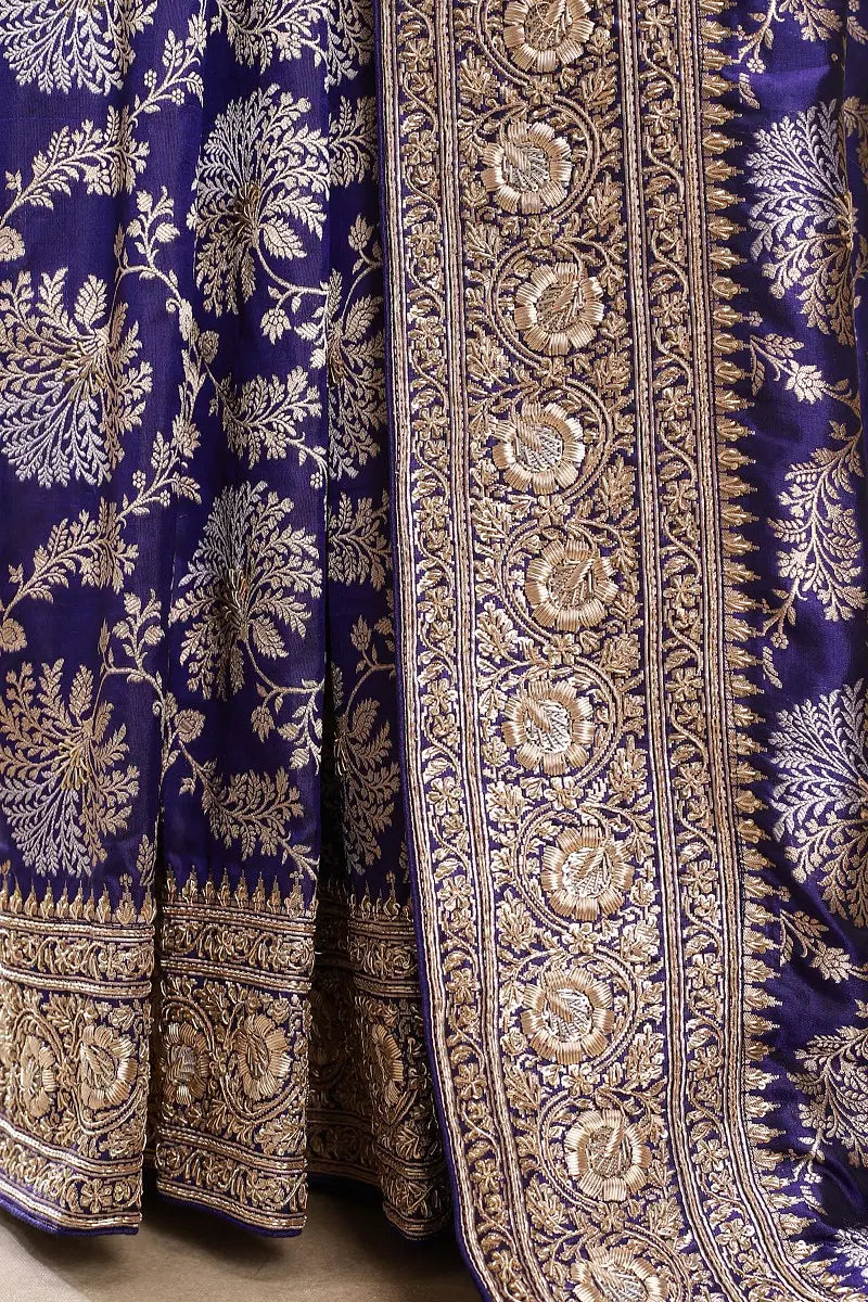 Pure Katan Silk Banarasi Handloom Saree with Zardozi Gota Patti Handwork - The Handlooms