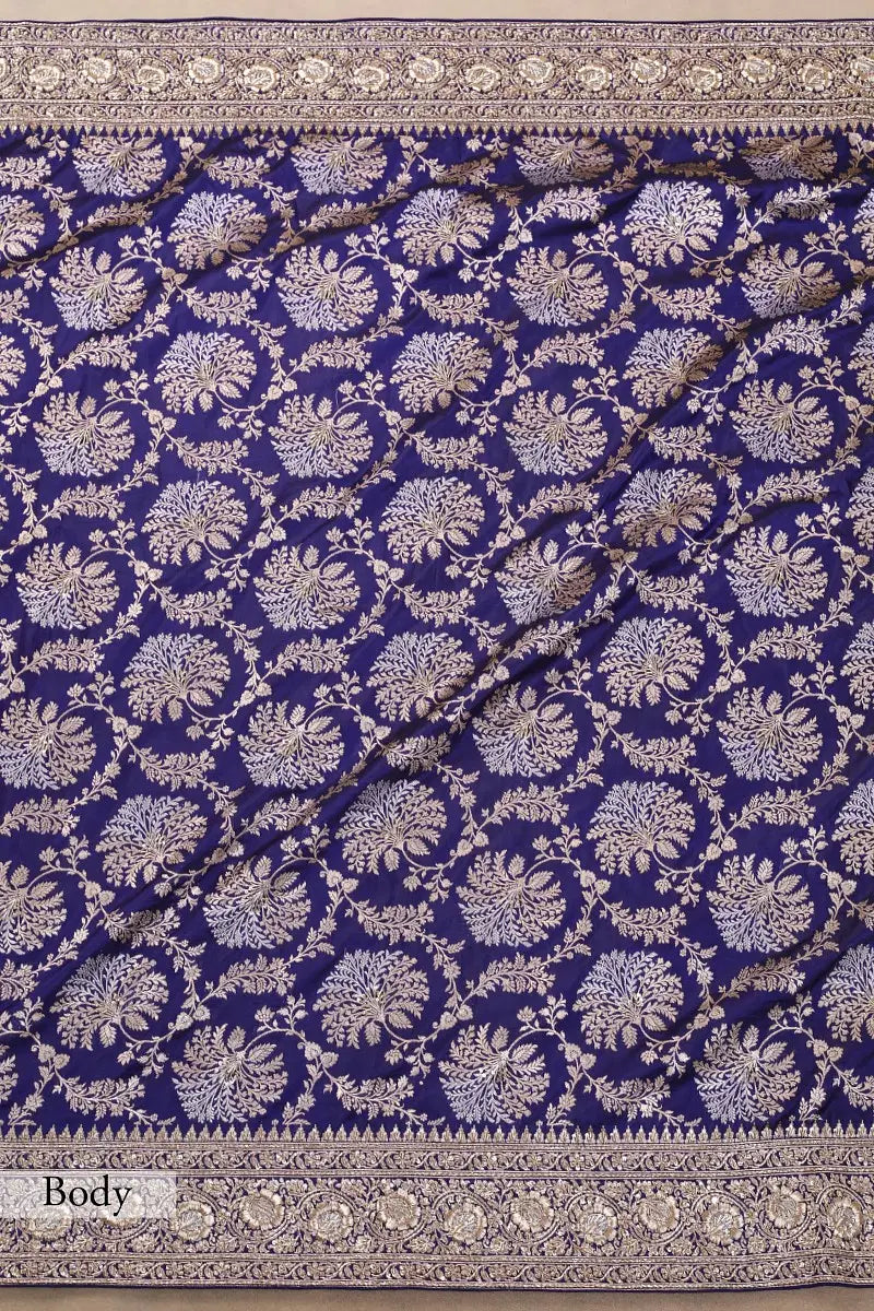 Pure Katan Silk Banarasi Handloom Saree with Zardozi Gota Patti Handwork - The Handlooms