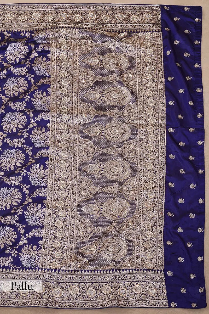 Pure Katan Silk Banarasi Handloom Saree with Zardozi Gota Patti Handwork - The Handlooms