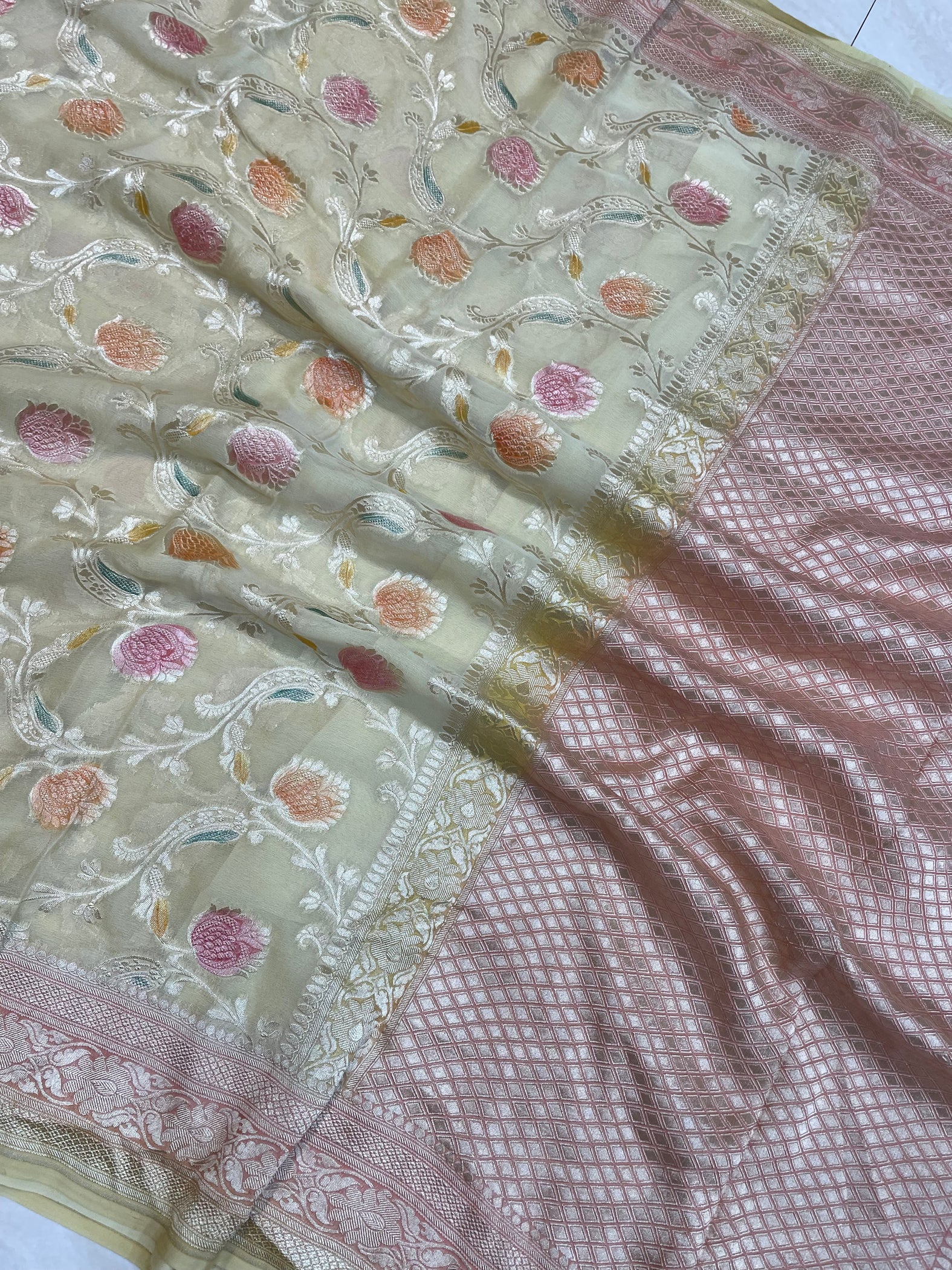Pure Khaddi Georgette Handloom Banarasi Saree - Water zari main image 0