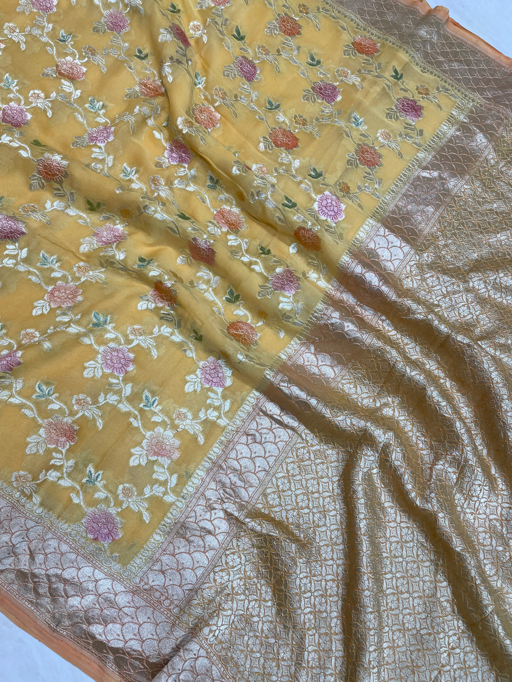 Rangkat - Multicolour - Khaddi Georgette Water Zari Pure Banarasi Saree