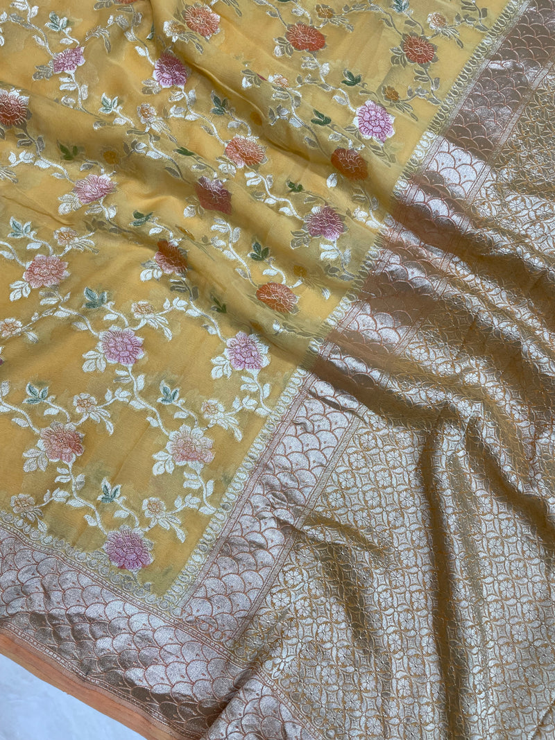 Pure Khaddi Georgette Banarasi Saree - water zari - The Handlooms