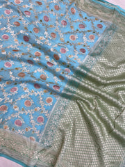 Pure Khaddi Georgette Banarasi Saree - water zari - The Handlooms