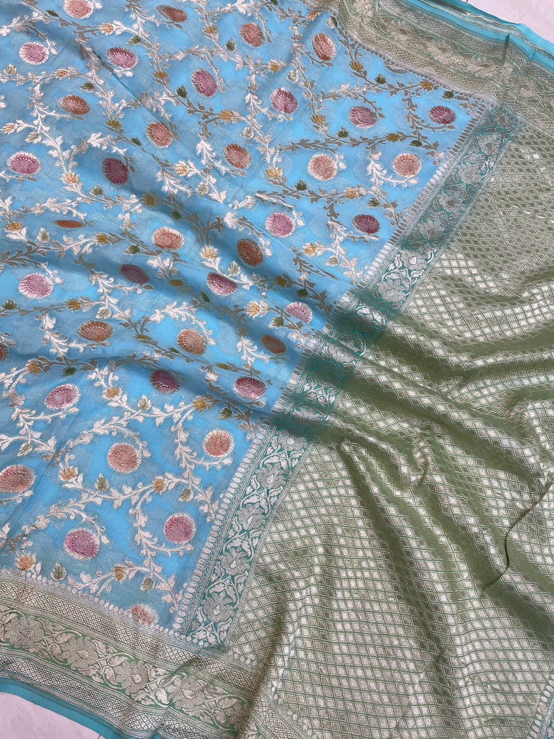 Pure Khaddi Georgette Banarasi Saree - water zari - The Handlooms