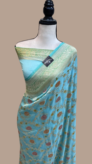 Pure Khaddi Georgette Banarasi Saree - water zari - The Handlooms