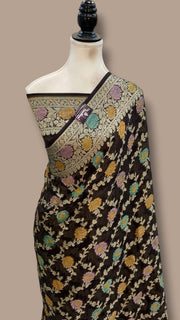Black Pure Chiffon Khaddi Banarasi Saree - The Handlooms