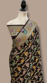 Black Pure Chiffon Khaddi Banarasi Saree - The Handlooms