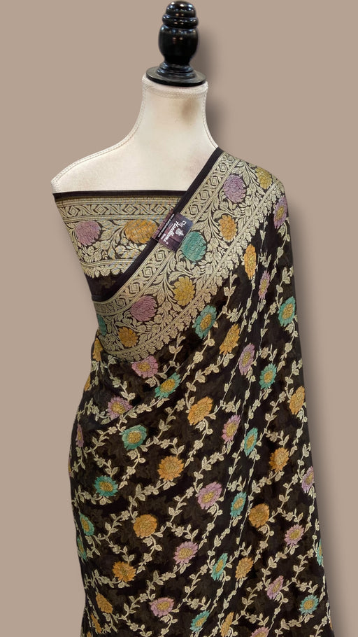 Black Pure Chiffon Khaddi Banarasi Saree - The Handlooms