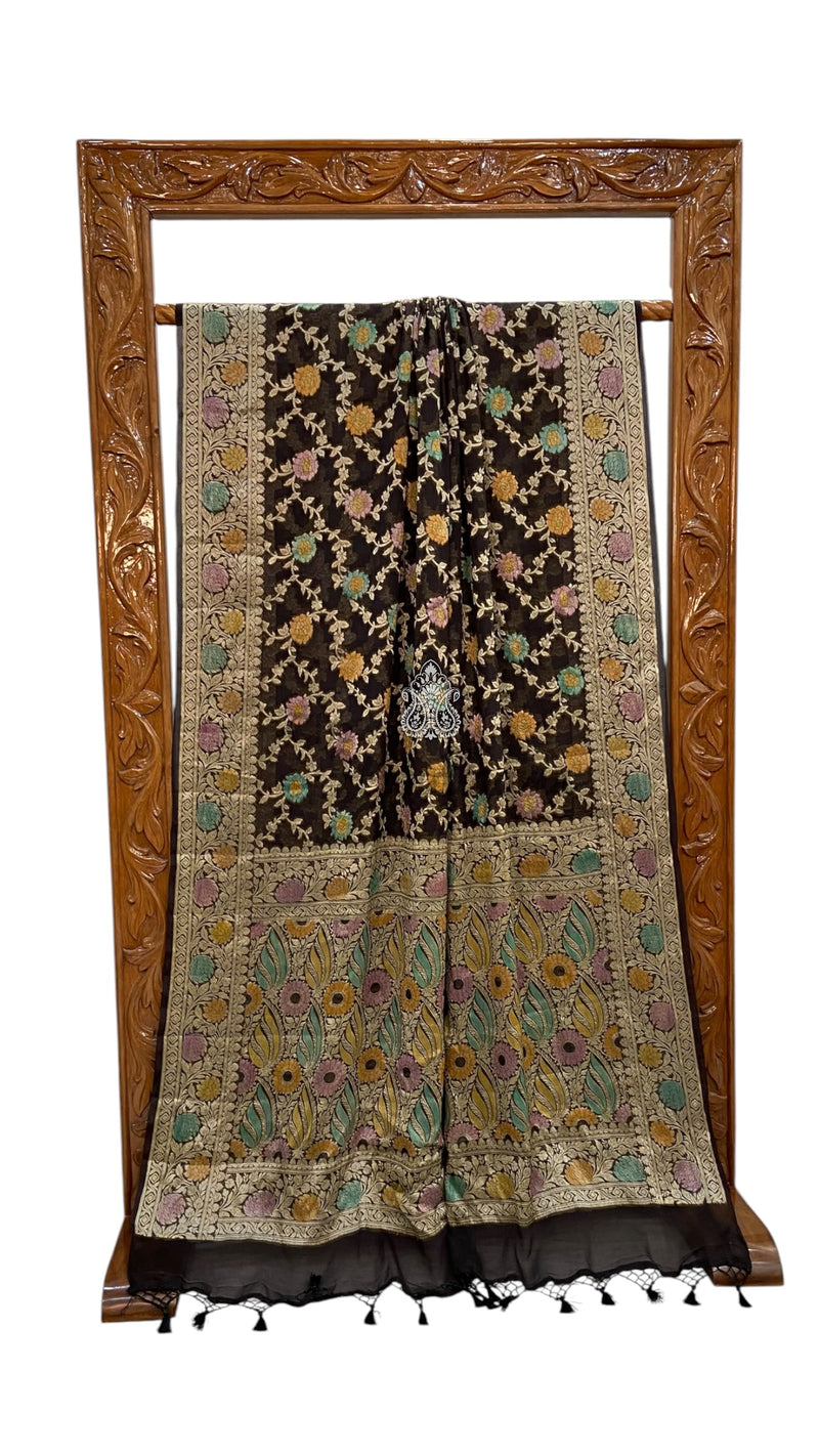 Black Pure Chiffon Khaddi Banarasi Saree - The Handlooms