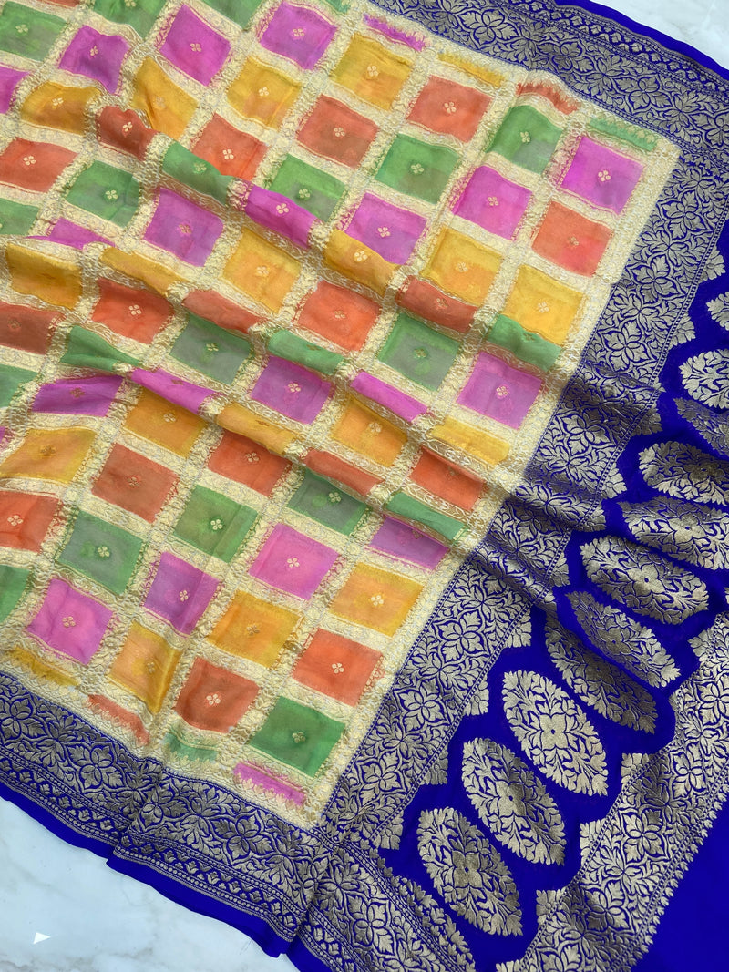 Multicolour Pure Khaddi Georgette Dupatta - Water Zari - The Handlooms