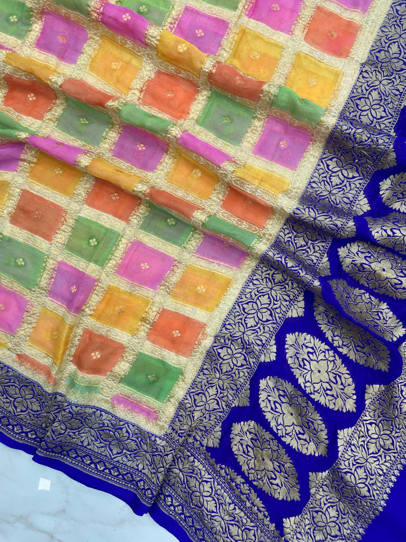Multicolour Pure Khaddi Georgette Dupatta - Water Zari - The Handlooms