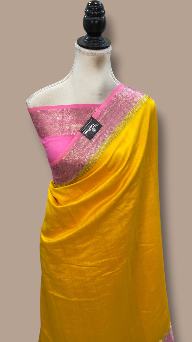 Yellow Pure Chiniya Silk Khaddi Handloom Banarasi Saree