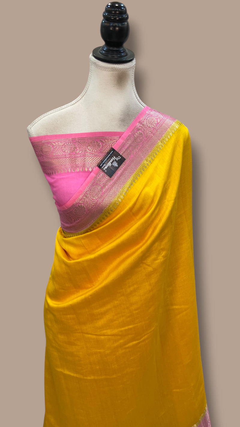 Yellow Pure Chiniya Silk Khaddi Handloom Banarasi Saree