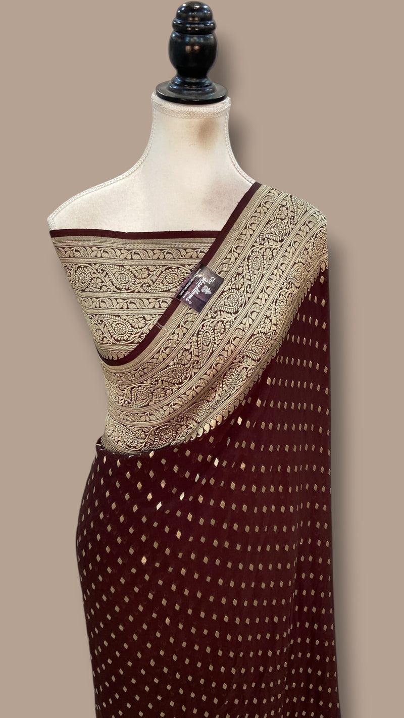 Pure Khaddi Georgette Handloom Banarasi Saree - Water Zari
