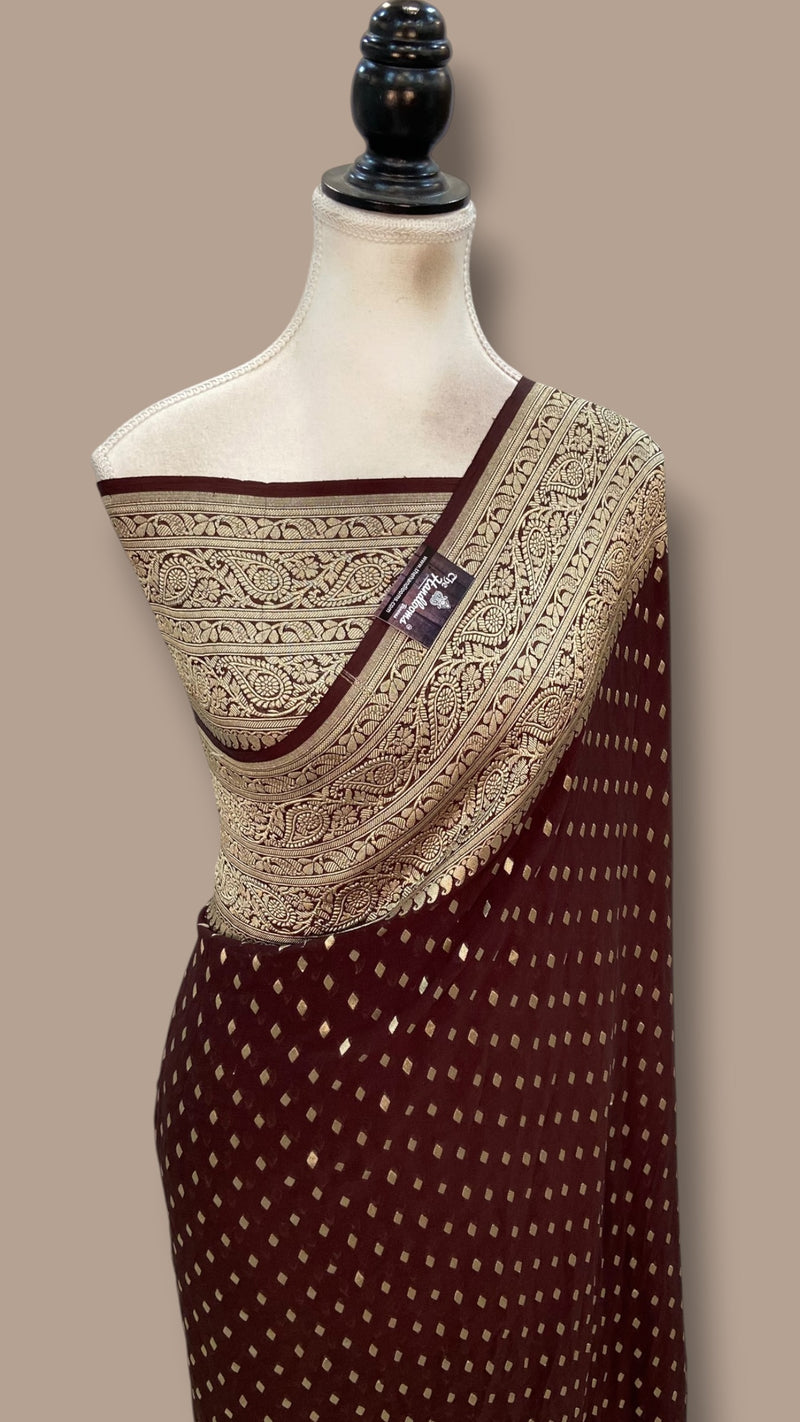Pure Khaddi Georgette Handloom Banarasi Saree - Water Zari
