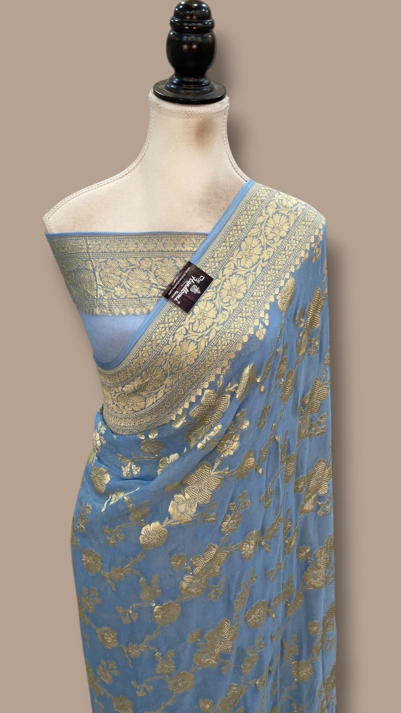 Pure Khaddi Georgette Handloom Banarasi Saree - Water Zari