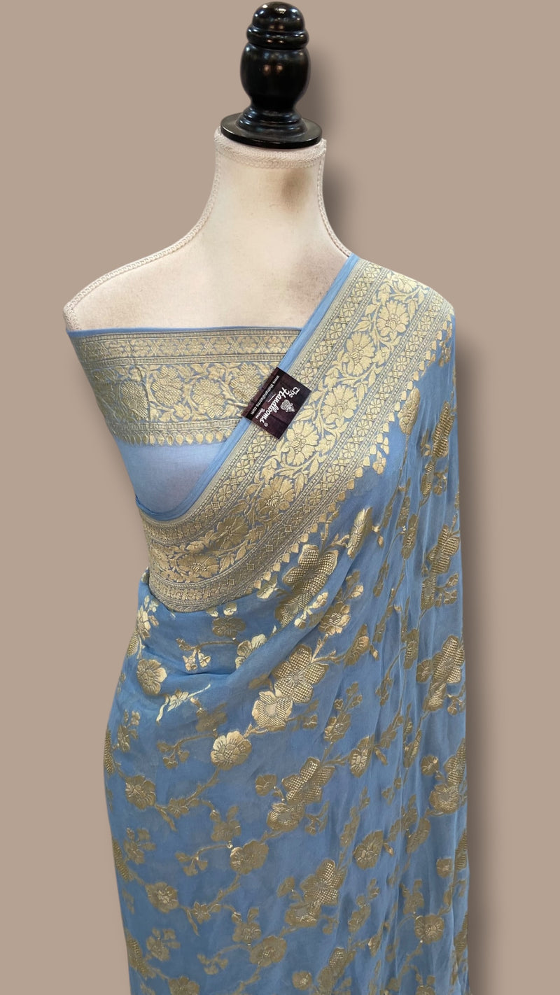 Pure Khaddi Georgette Handloom Banarasi Saree - Water Zari