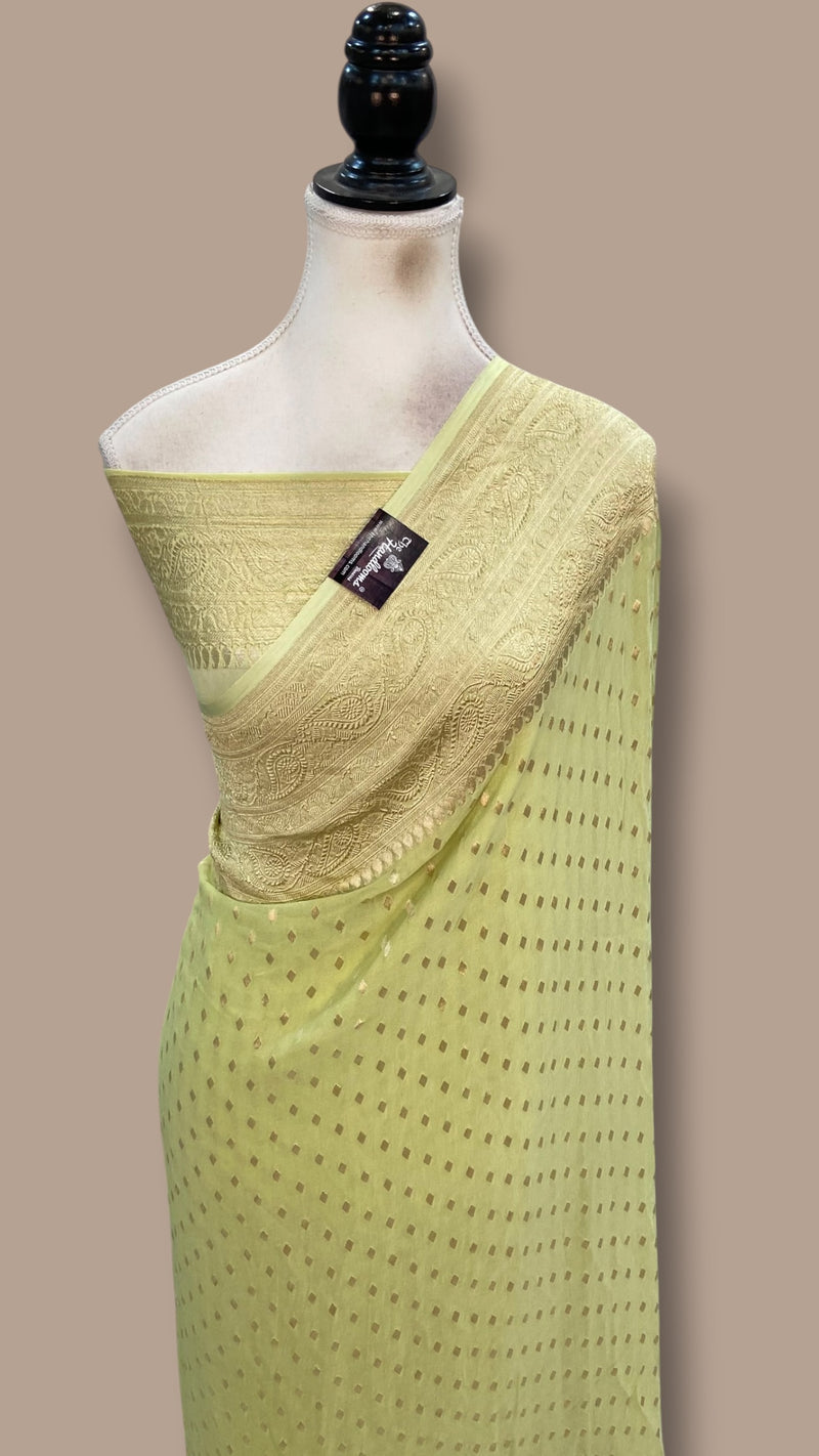 Pure Khaddi Georgette Handloom Banarasi Saree - Water Zari