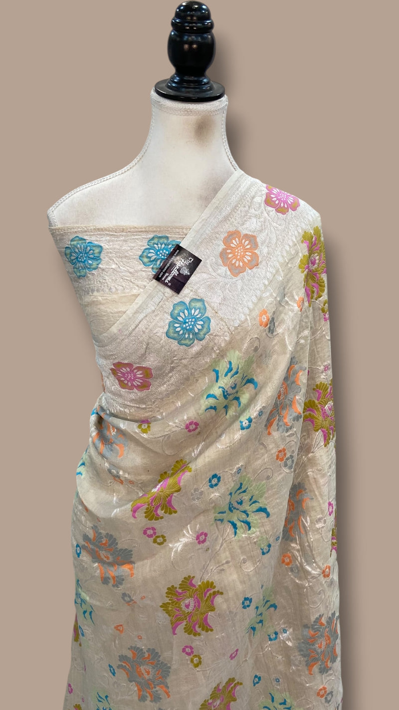 Pure Tussar Georgette Handloom Banarasi Saree With Meenakari
