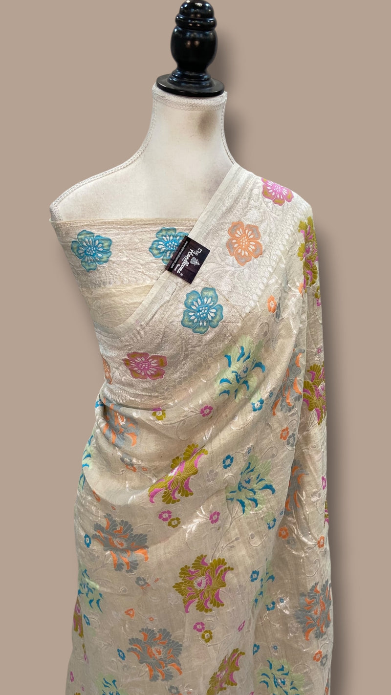 Pure Tussar Georgette Handloom Banarasi Saree With Meenakari