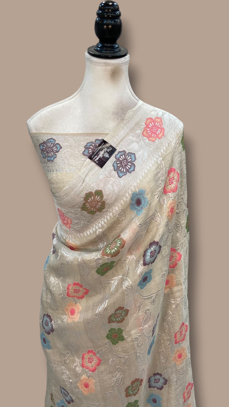 Pure Tussar Georgette Handloom Banarasi Saree With Meenakari