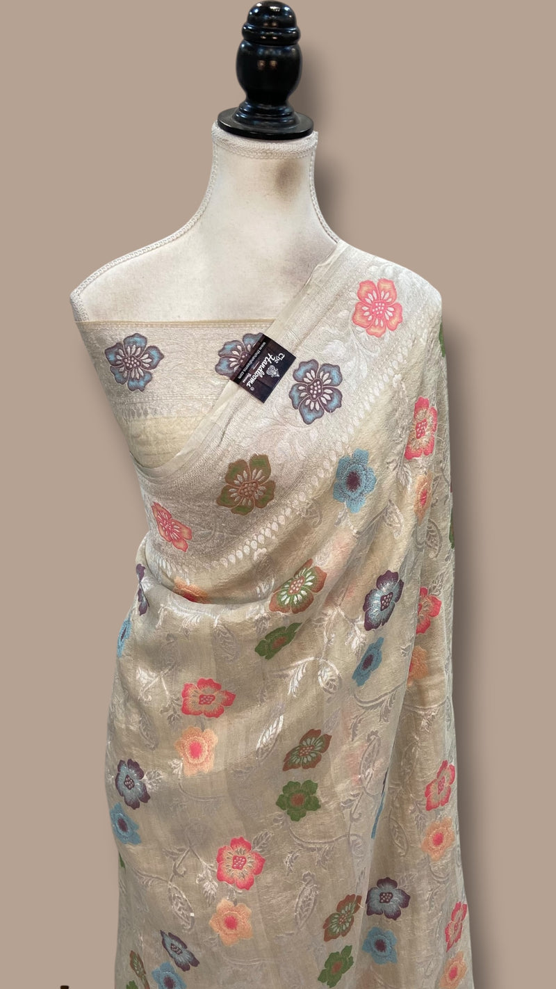 Pure Tussar Georgette Handloom Banarasi Saree With Meenakari
