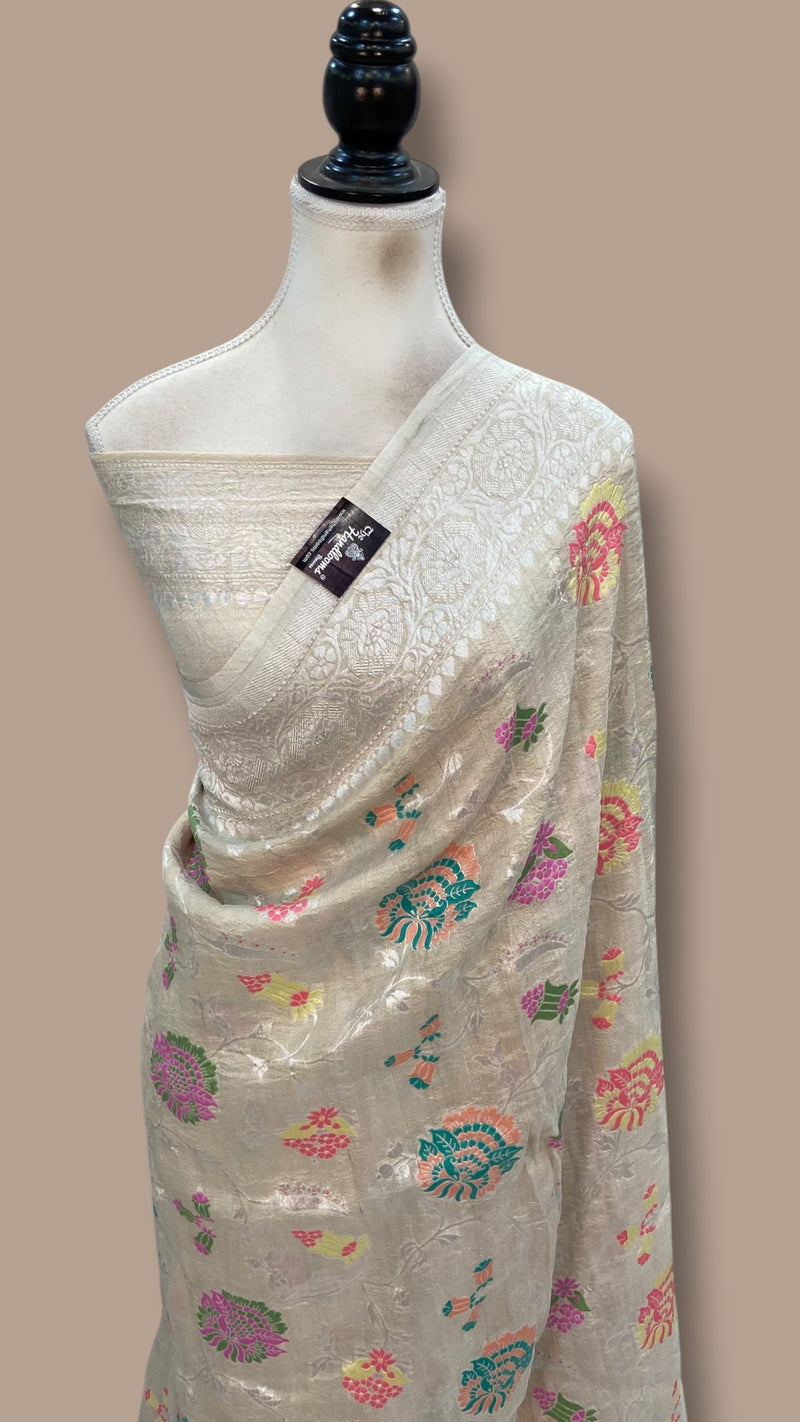 Pure Tussar Georgette Handloom Banarasi Saree With Meenakari