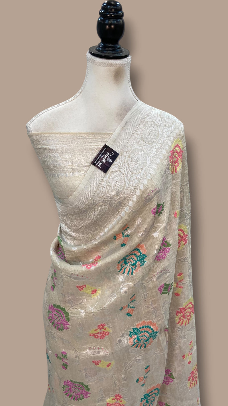 Pure Tussar Georgette Handloom Banarasi Saree With Meenakari