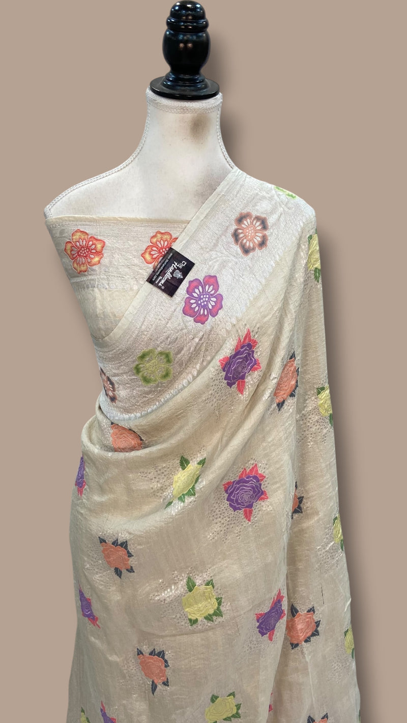 Pure Tussar Georgette Handloom Banarasi Saree With Meenakari