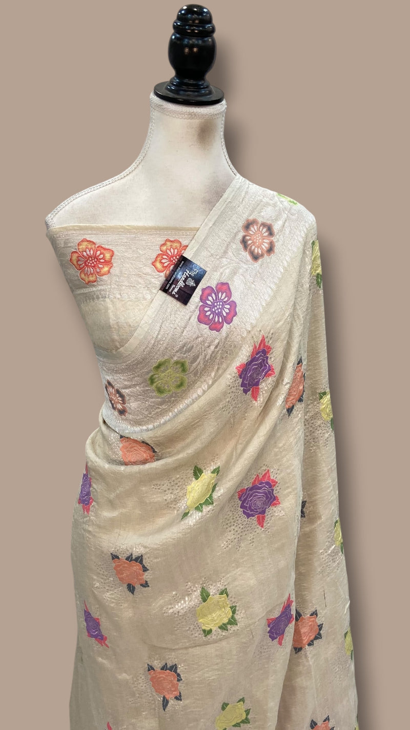 Pure Tussar Georgette Handloom Banarasi Saree With Meenakari
