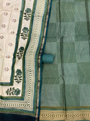 Pure Chanderi Cotton Banarasi Dress material - Chikankari - The Handlooms