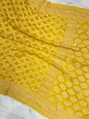 Yellow Pure Georgette Banarasi Bandhej Handloom Saree - The Handlooms